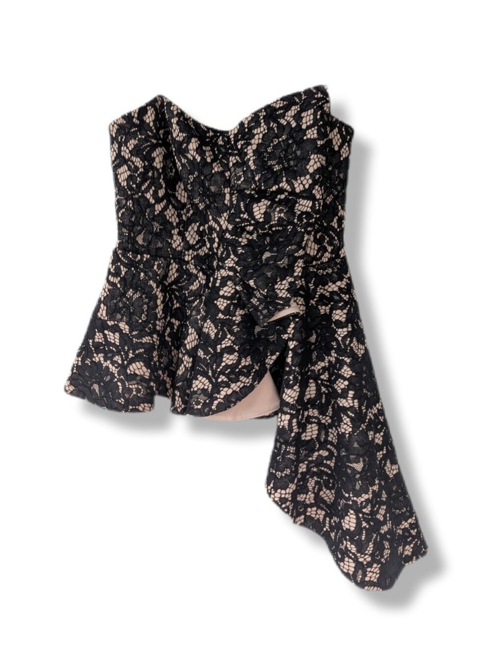 NWT Do + Be Strapless Black & Cream Asymmetrical Lace Top